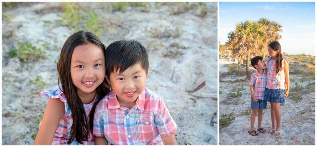 kids sitting together on the sand dunes Clearwater Beach