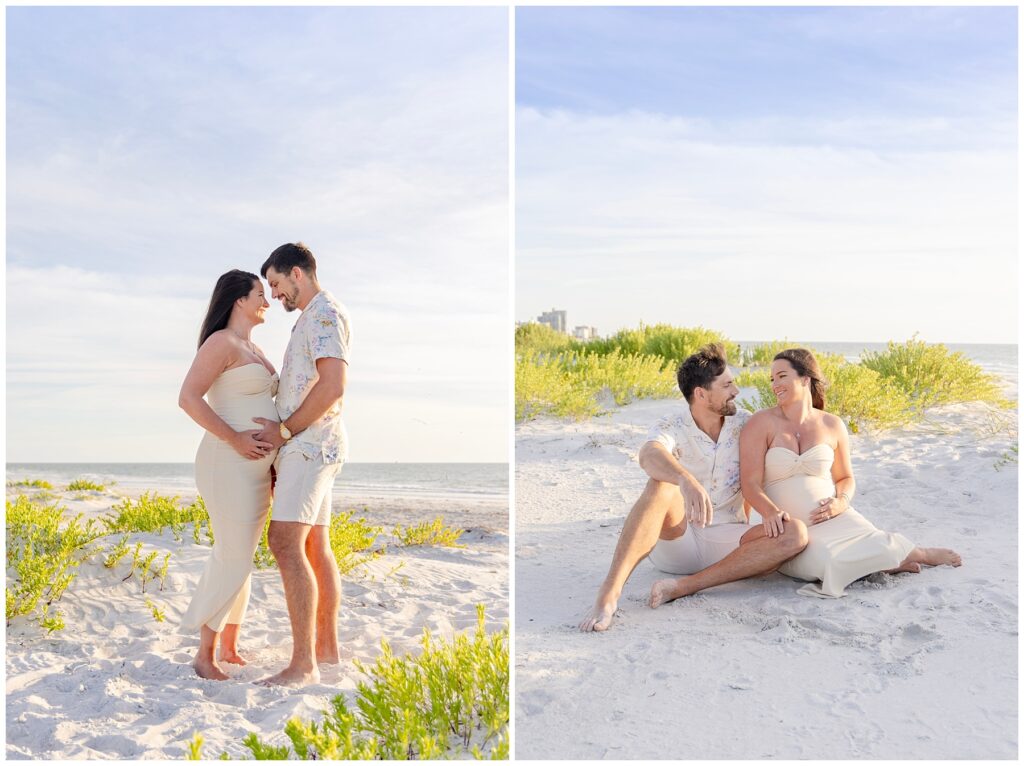 couple at sand key park for maternity pictures