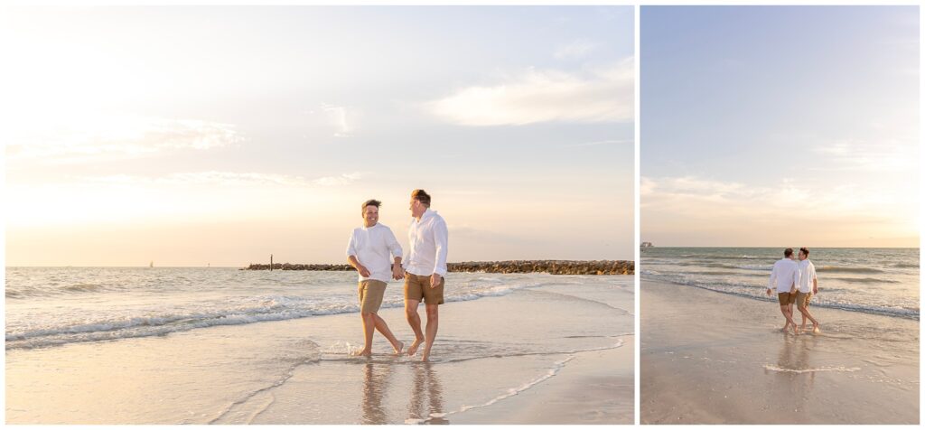 engagement session on clearwater beach at sunset