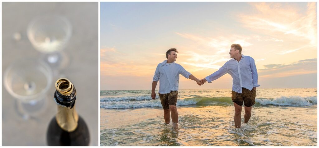 couple holding hands at sunset